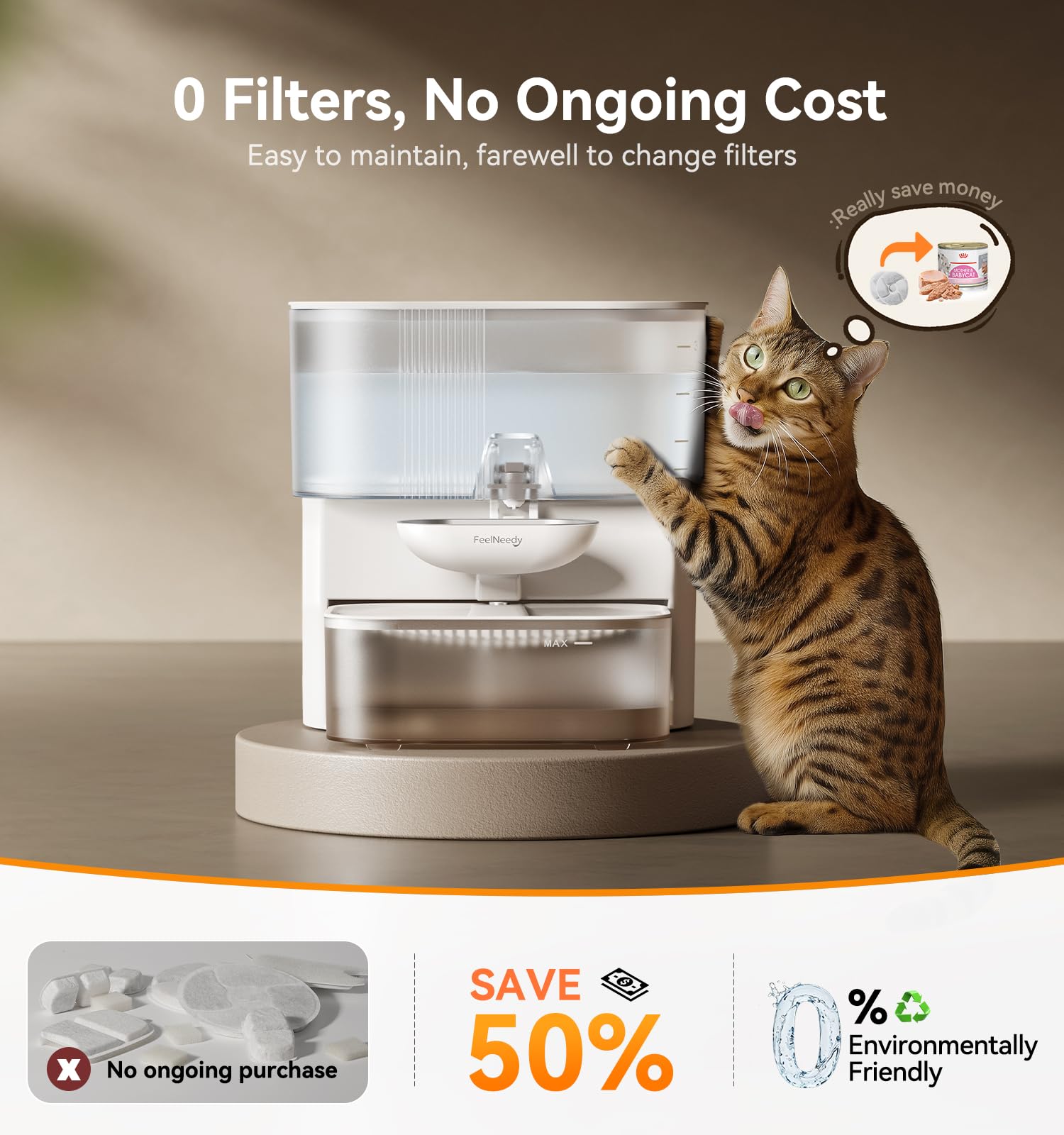 Cordless 3.5L Self-Cleaning Pet Water Fountain with Wastewater Separation & Stainless Steel Bowl