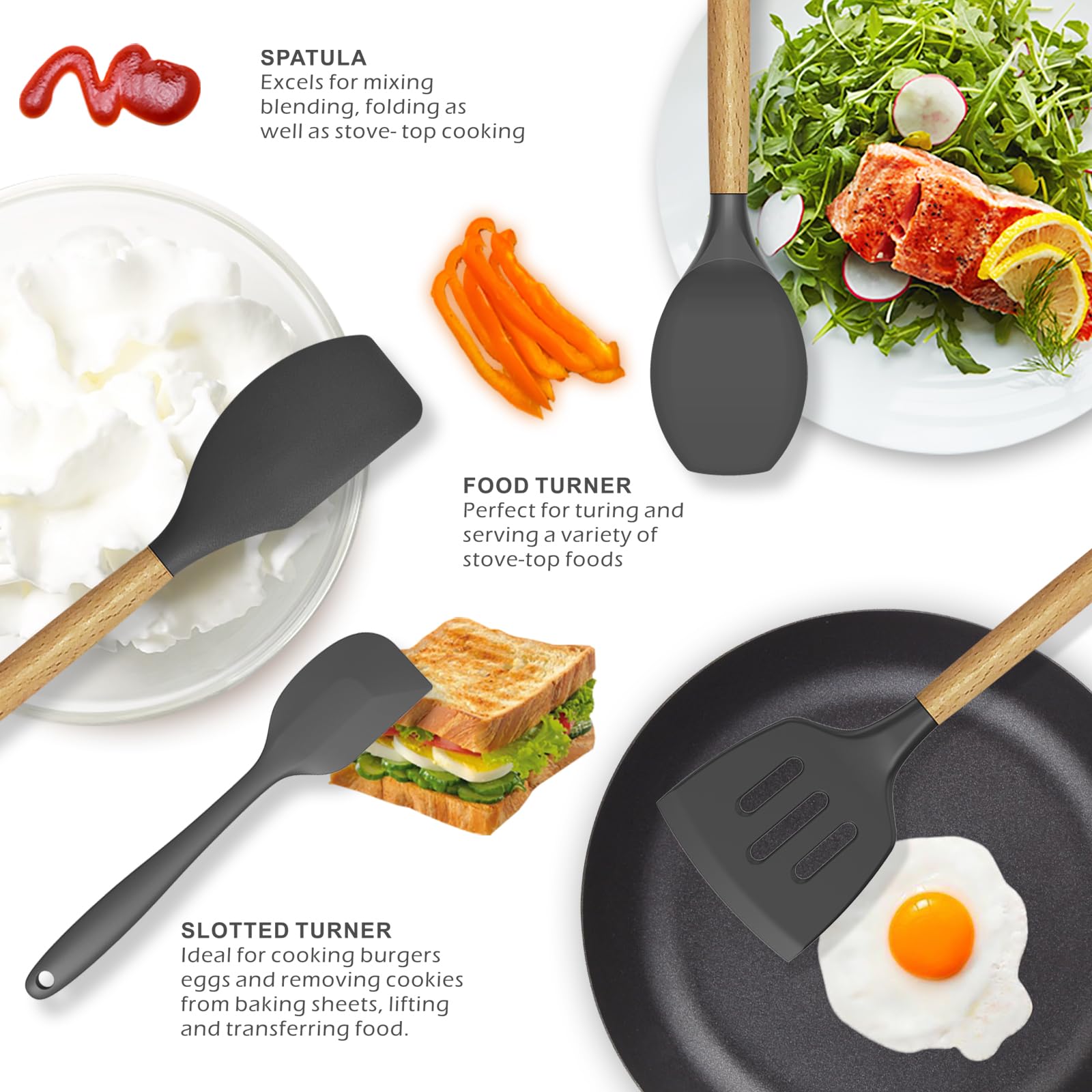 Silicone Kitchen Utensils Set – BPA-Free, Heat Resistant Cooking Tools with Stainless Steel Core
