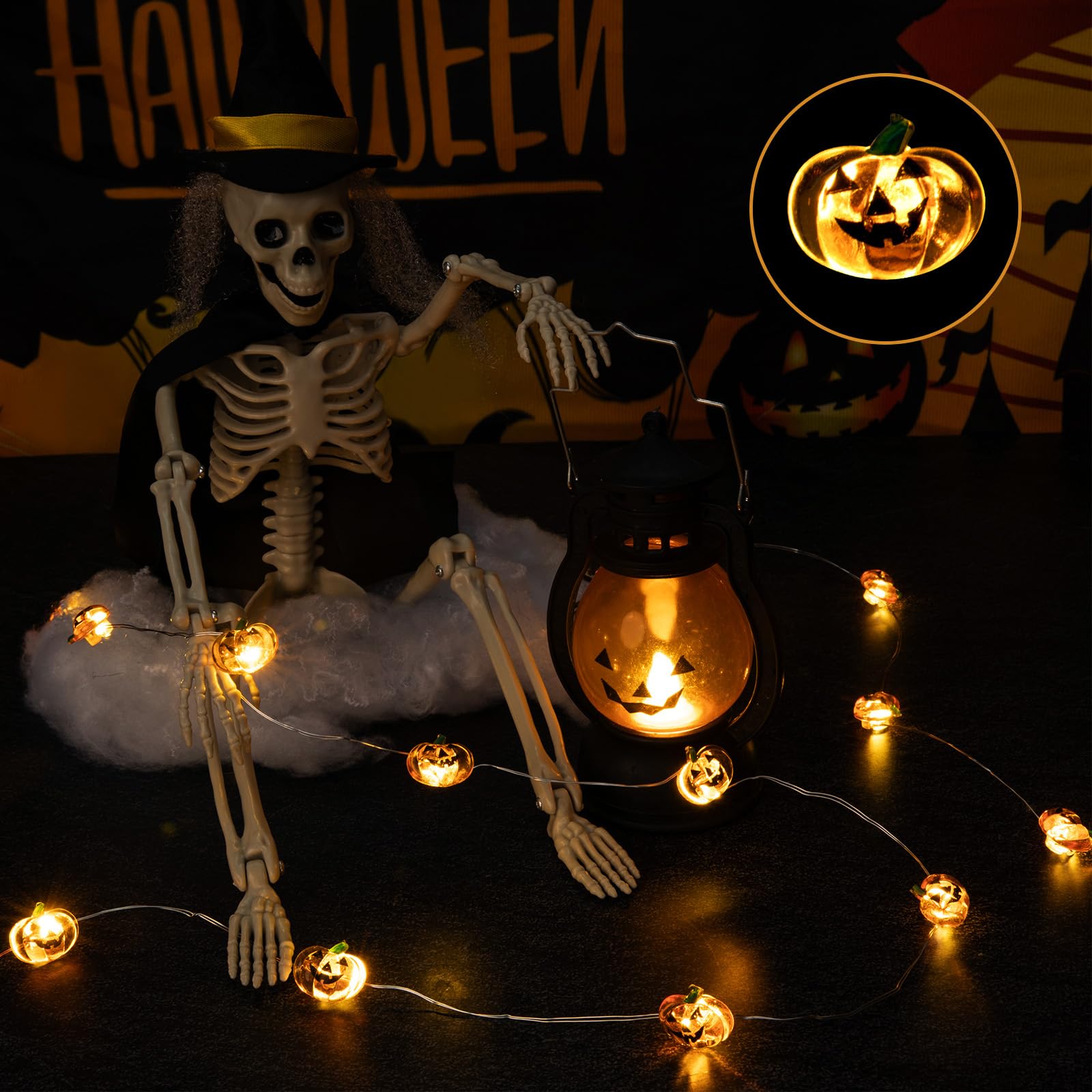 Mini Pumpkin String Lights – 7FT 20 LED Battery Operated Halloween Fairy Lights (Warm Orange Glow)