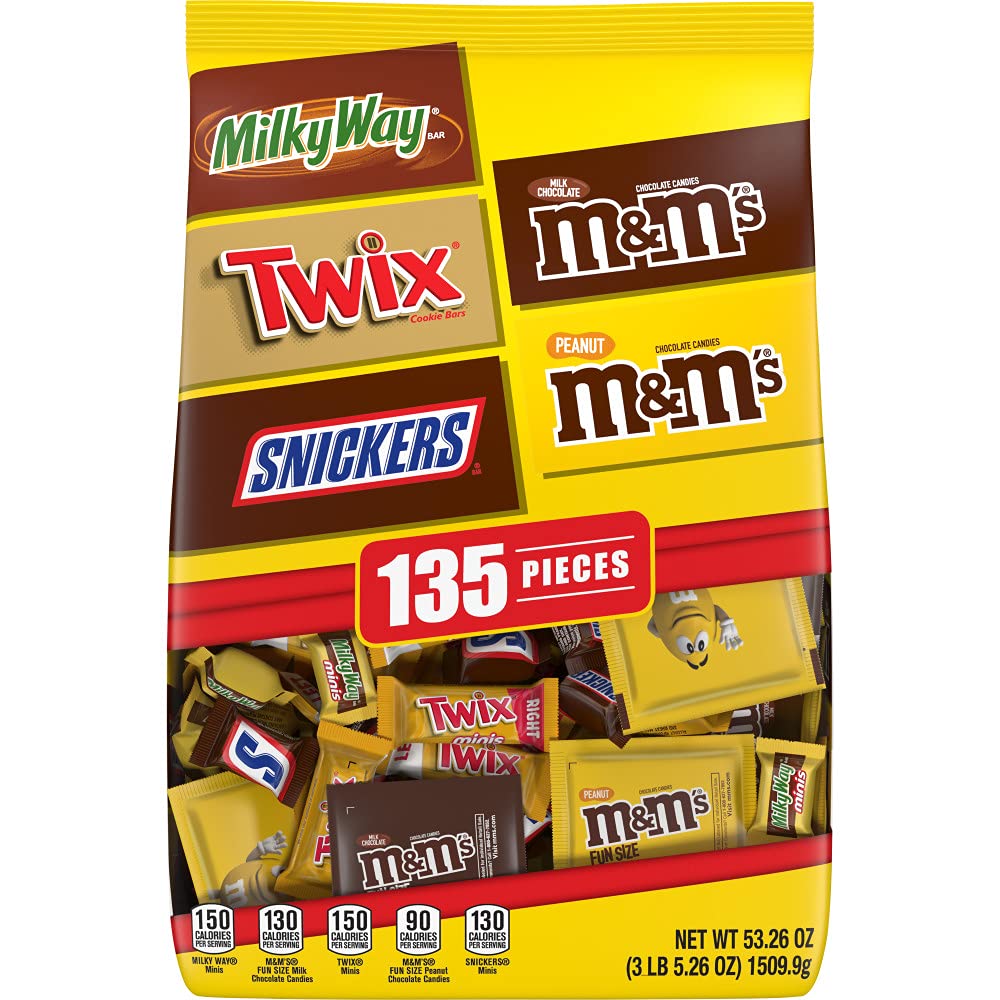 M&M’s, SNICKERS, TWIX & MILKY WAY Halloween Bulk Variety Bag – 135PCS Mix of Fun Size Chocolate Treats 🍫🎃