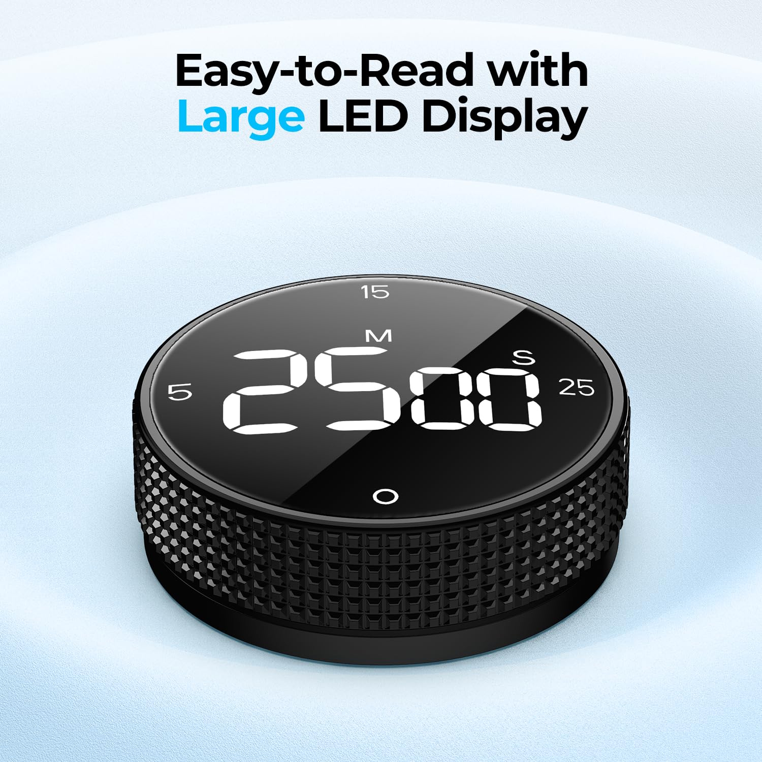 ALLBEAN Magnetic Kitchen Timer with Rotating Dial, Loud Alarm & Large LED Display – Black