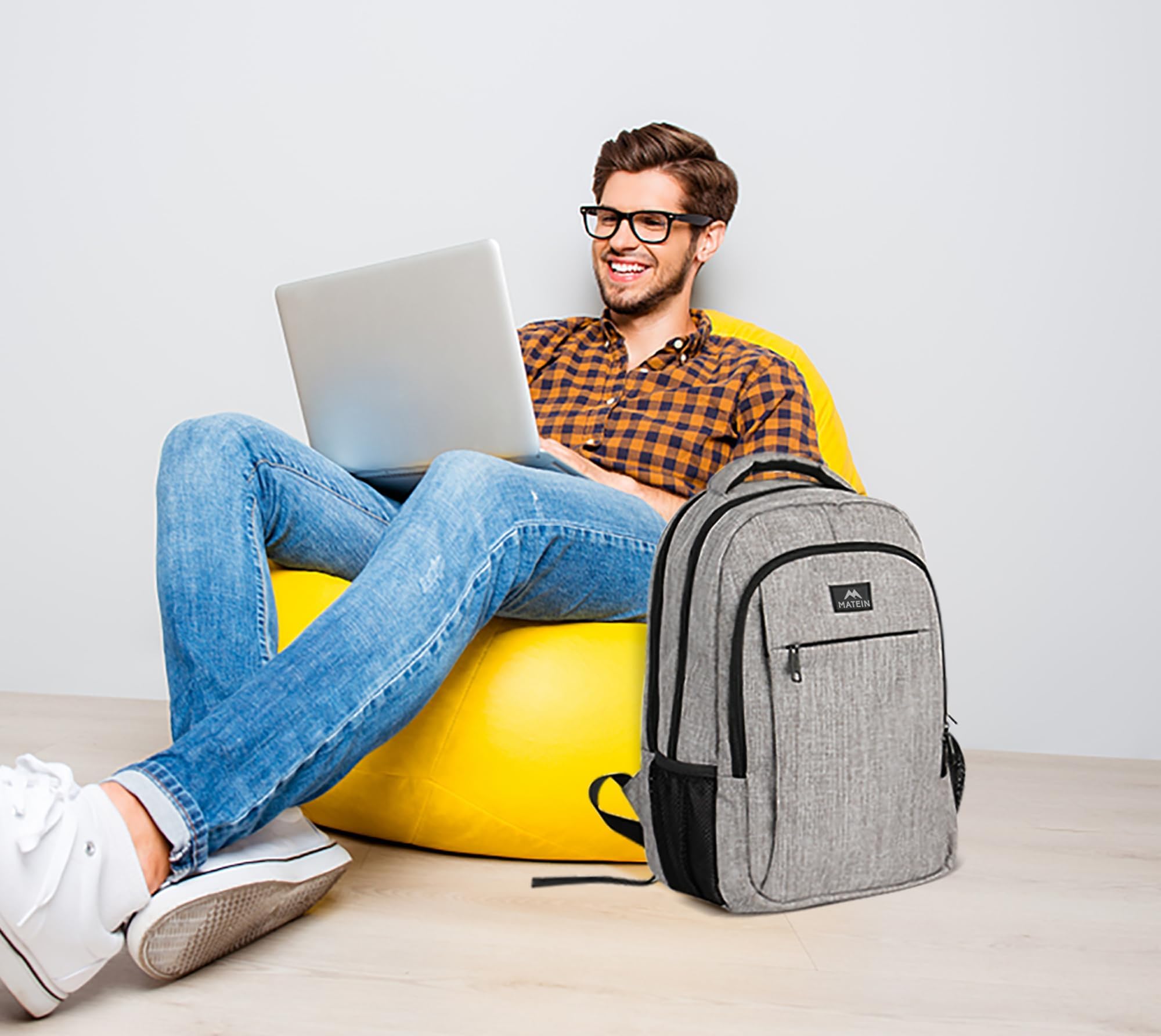 Matein Slim Anti-Theft Travel Laptop Backpack with USB Charging – Water-Resistant 15.6″ Business & Daily Carry (Grey)