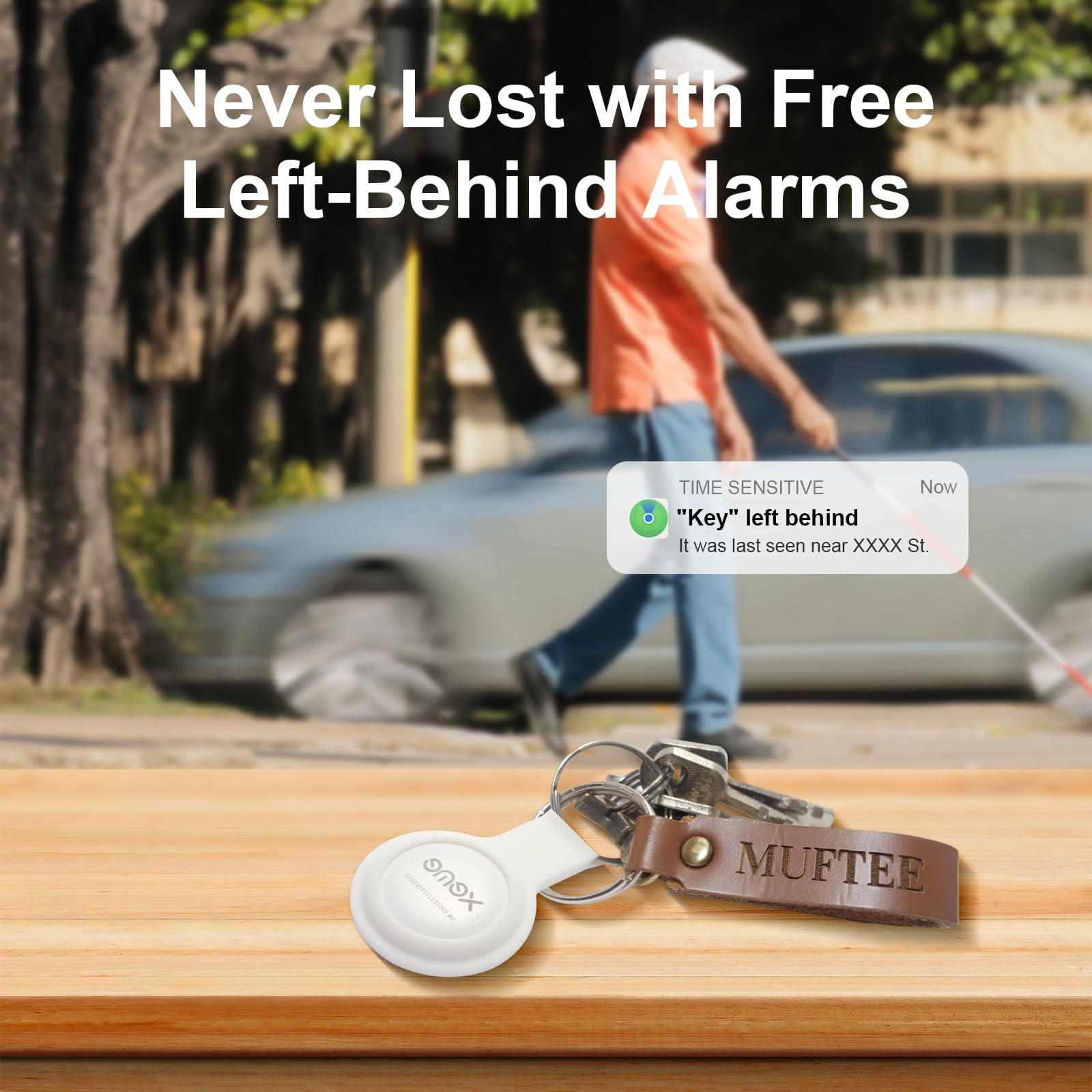 MFi Certified Bluetooth Tracker Tag, Apple Find My Compatible Item Locator, Waterproof IP67 Smart Key Finder with Replaceable Battery
