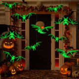 Halloween Glowing Hanging Bats – 12 Pack (Black, Glow-in-the-Dark Eyes)