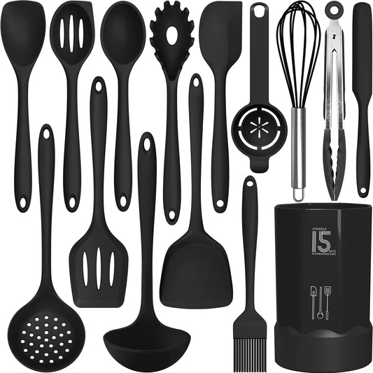 Complete Silicone Kitchen Utensils Set with Holder – BPA-Free, Heat Resistant Cooking Tools
