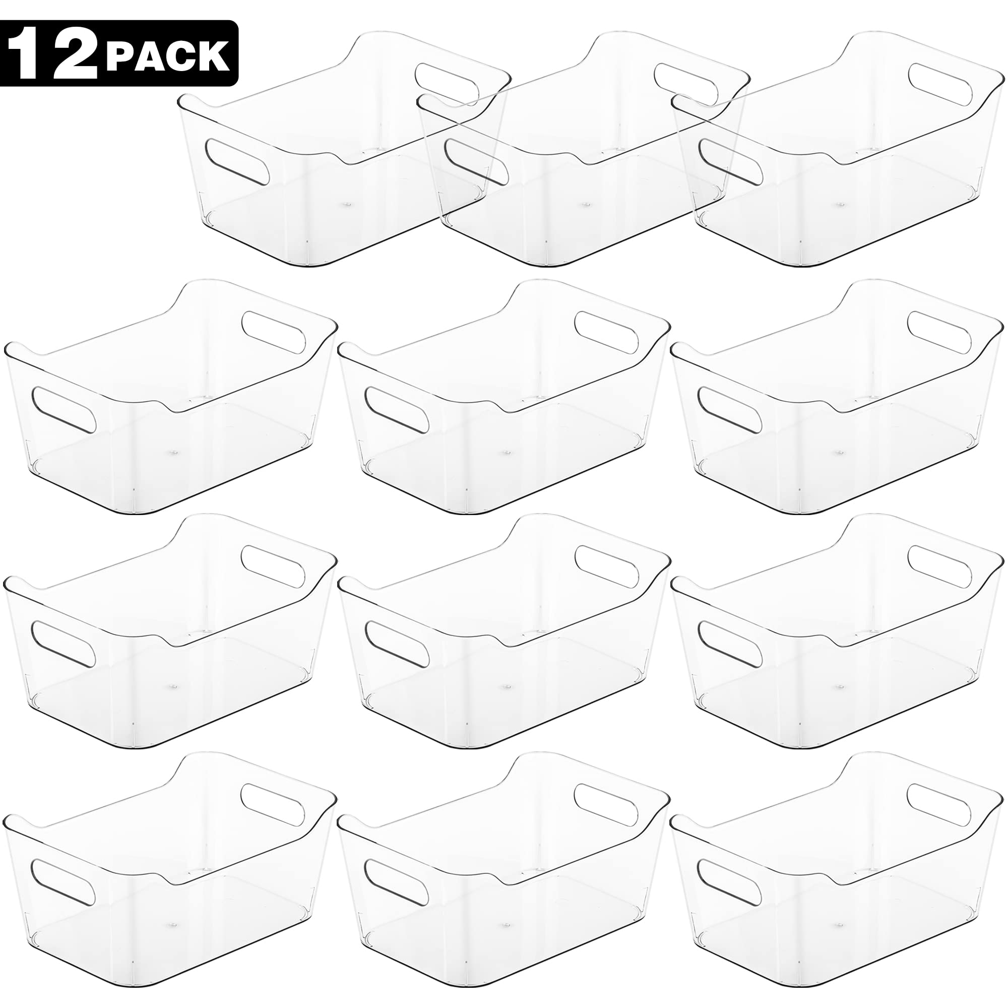 12-Pack Clear Storage Organizer Bins with Handles – Large BPA-Free Pantry & Home Organization Containers