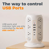 TESSAN 17-in-1 Tower Power Strip Surge Protector with 12 Outlets, 5 USB Ports & Individual Switches Flat Plug Extension Cord
