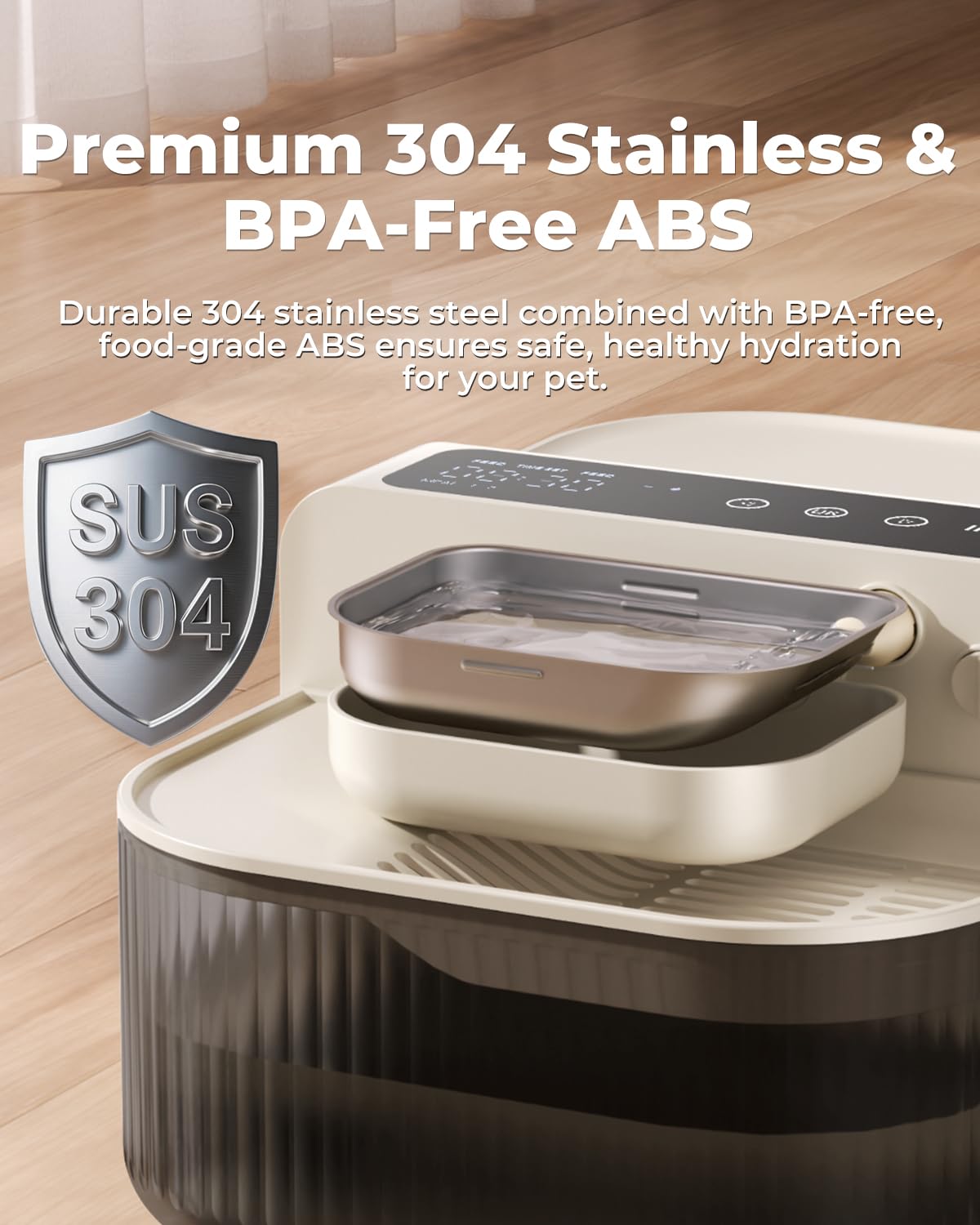 Beige Smart Wastewater Separation Pet Water Fountain 3.5L – 304 Stainless Steel & 180-Day Battery (Beige)