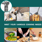 15-Piece Premium Silicone Kitchen Utensil Set with Stainless Steel Handles & Holder – Gray