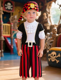 Baby Boy Pirate Costume – Classic Black Cotton Buccaneer Outfit with Hat, Ruffled Top & Jagged Pants for Halloween and Parties