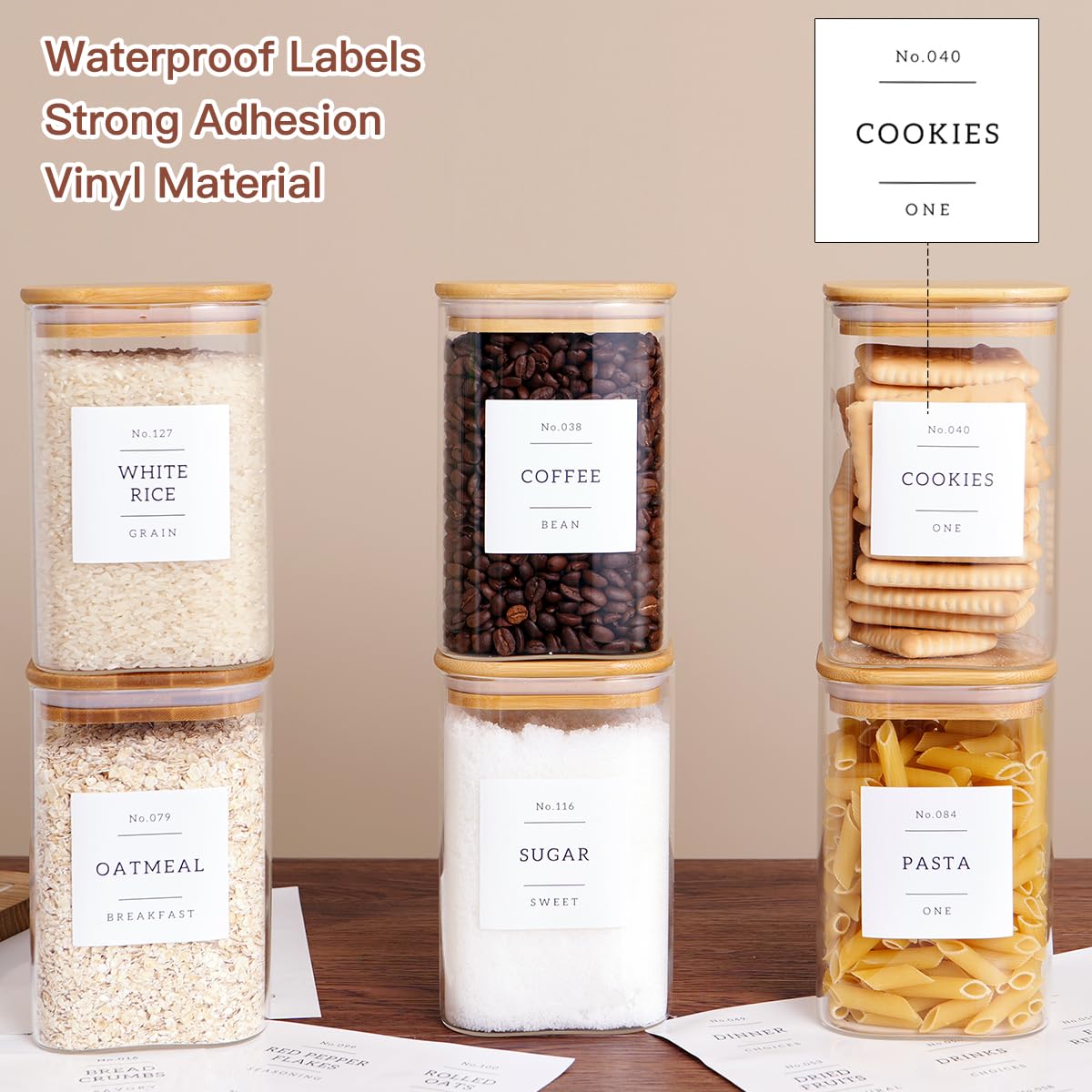35oz Square Glass Pantry Storage Containers with Bamboo Lids – 6 Pack Airtight Kitchen Organizer Set