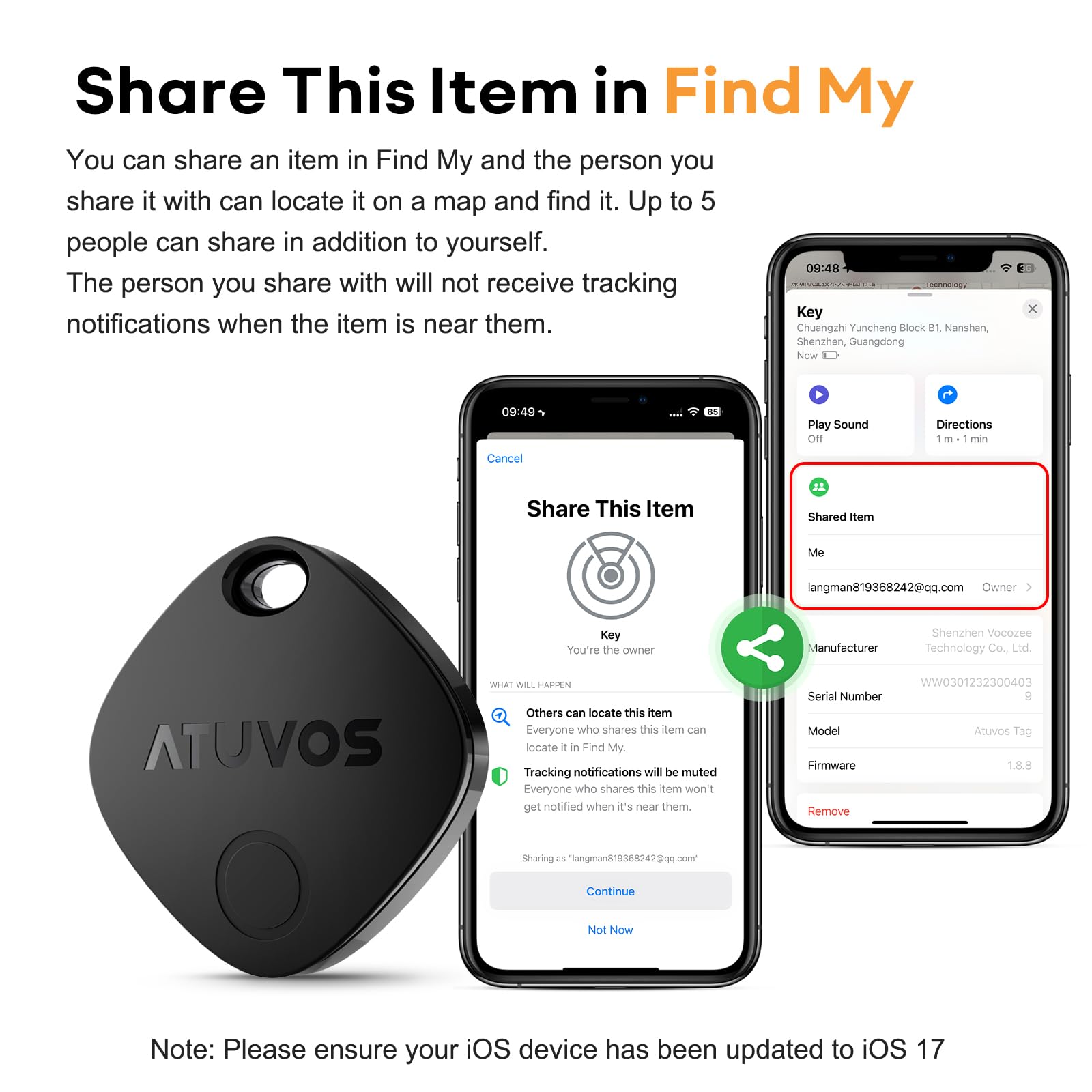 ATUVOS Air Tracker Tags 4 Pack, Apple Find My Compatible Bluetooth Tracker, IP67 Waterproof, Replaceable Battery, Anti-Loss Item Locator for Keys, Wallet, Luggage