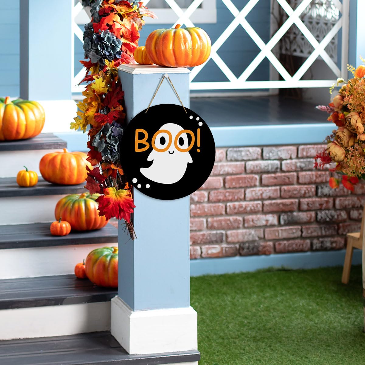 Fall Wooden Round Sign – 12" Rustic Farmhouse Hanging Autumn Decor with Jute Rope for Home & Office