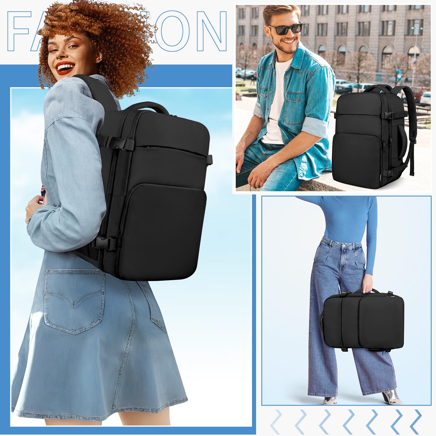 ZOMFELT TSA-Approved Carry-On Travel Backpack with 15.6” Laptop Compartment & Wet Pocket – Black
