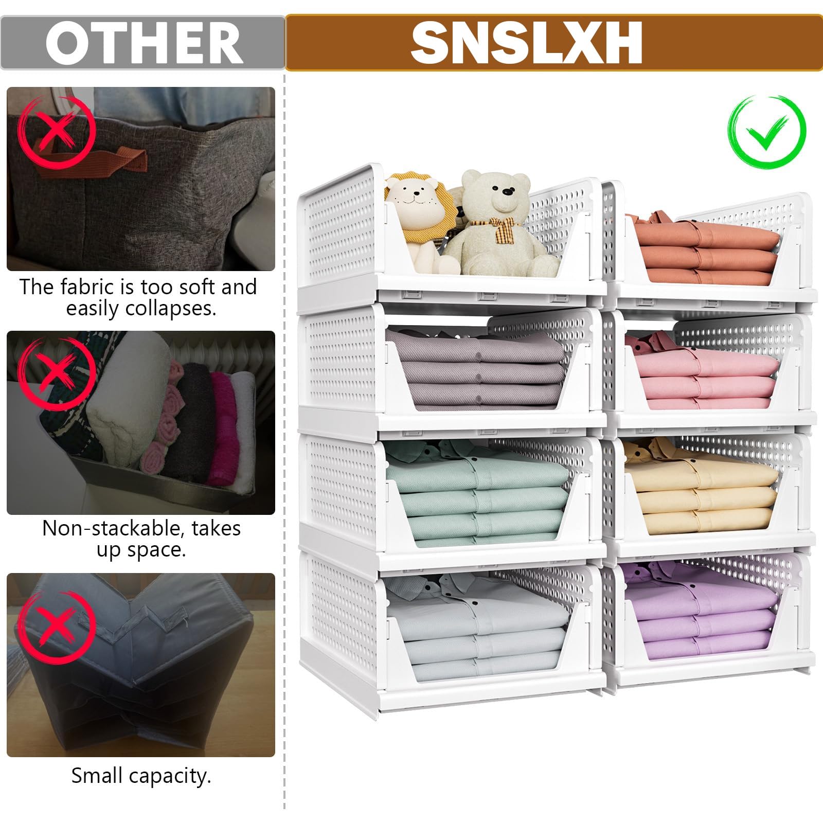 Stackable Closet Storage Baskets (5-Pack) – Foldable Space-Saving Organizer Bins for Wardrobe, Bathroom & Laundry