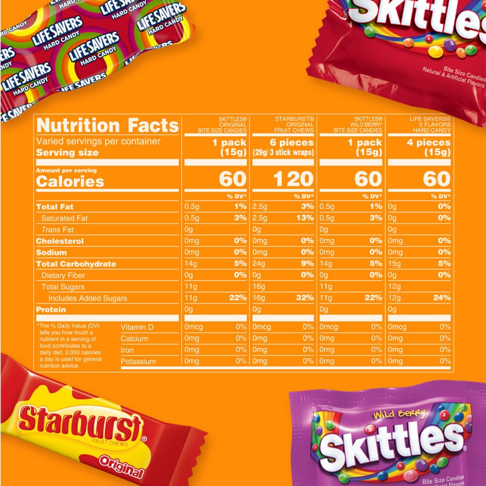 SKITTLES, STARBURST & LIFE SAVERS Fruity Candy Variety Pack – 135PCS Bulk Mix of Chewy & Hard Candies 🍬🍓🍋🎉