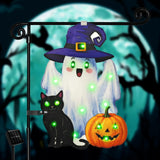 Solar Lighted Halloween Garden Flag – 12x18" Double-Sided Ghost Design in Green with 8 LED Lighting Modes