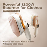 White 2-in-1 Professional Handheld Garment Steamer 1200W Foldable Travel Steam Iron with Ceramic Soleplate