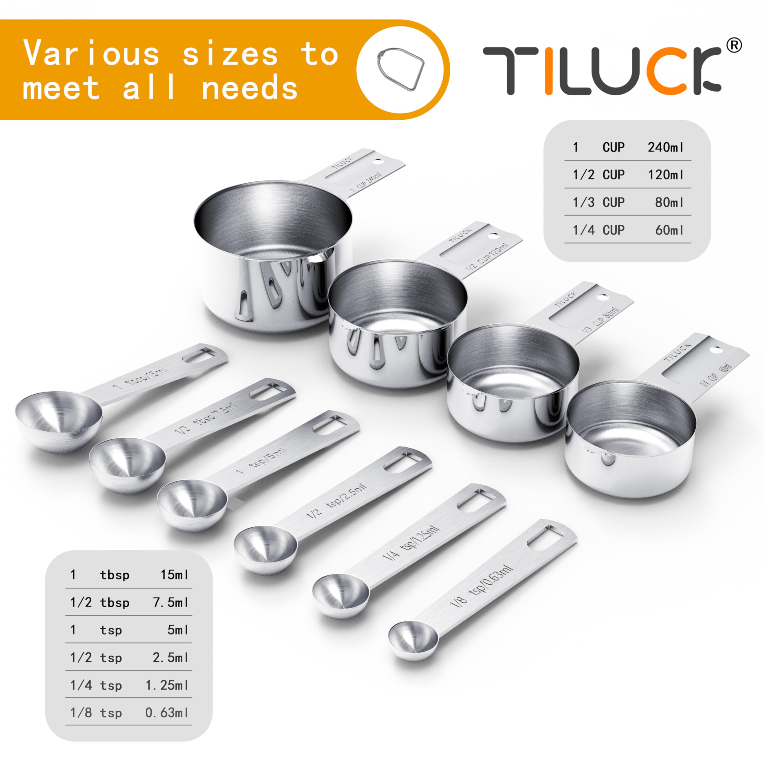 Stainless Steel Measuring Cups & Spoons Set – 10-Piece Precision Kitchen Measuring Tools