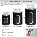 Airtight Metal Kitchen Canister Set – 3-Piece Stainless Steel Storage with Window (Black)