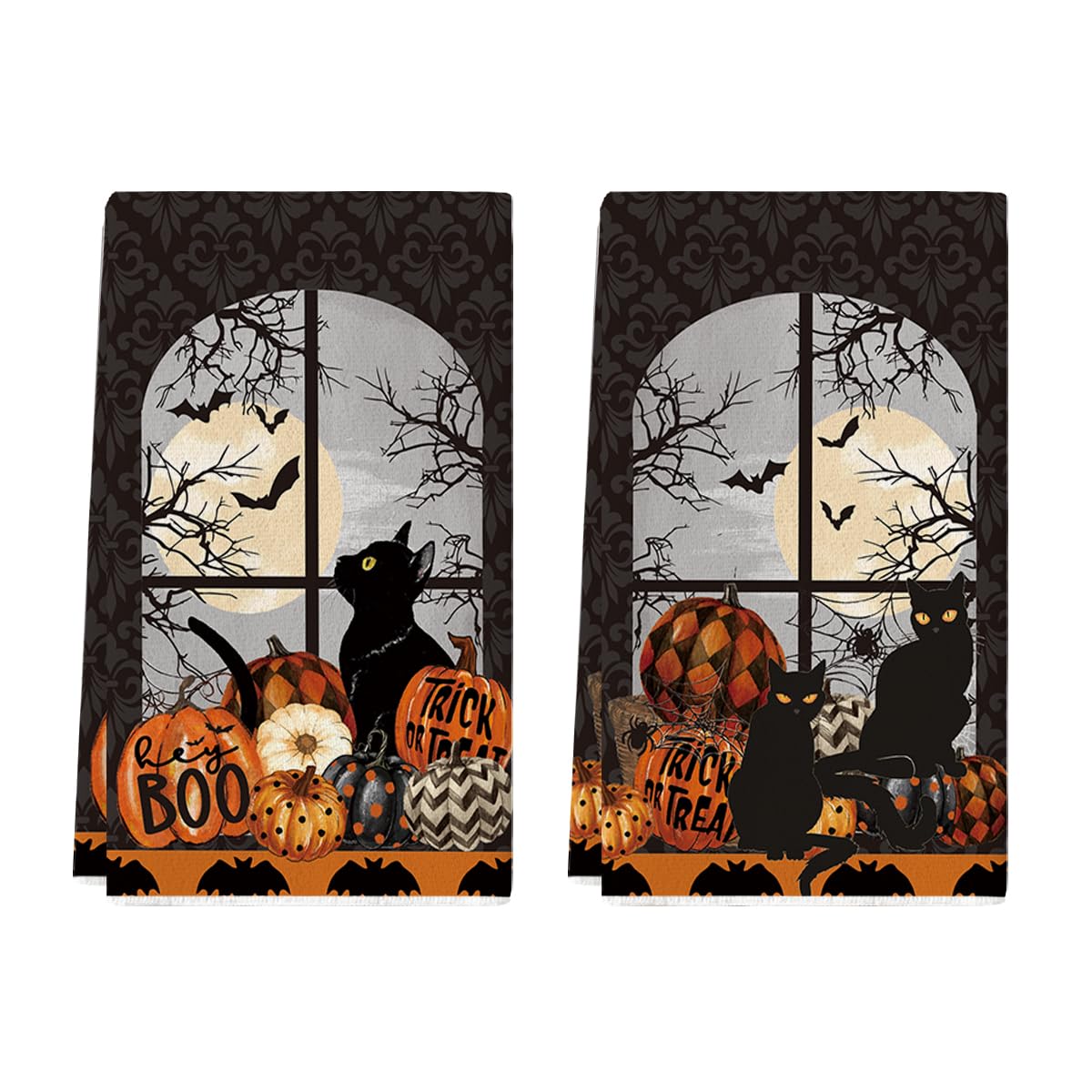 Black Halloween Kitchen Dish Towels – 2-Pack Ultra-Soft & Absorbent Tea Towels for Seasonal Kitchen Decor (18x26 Inches)