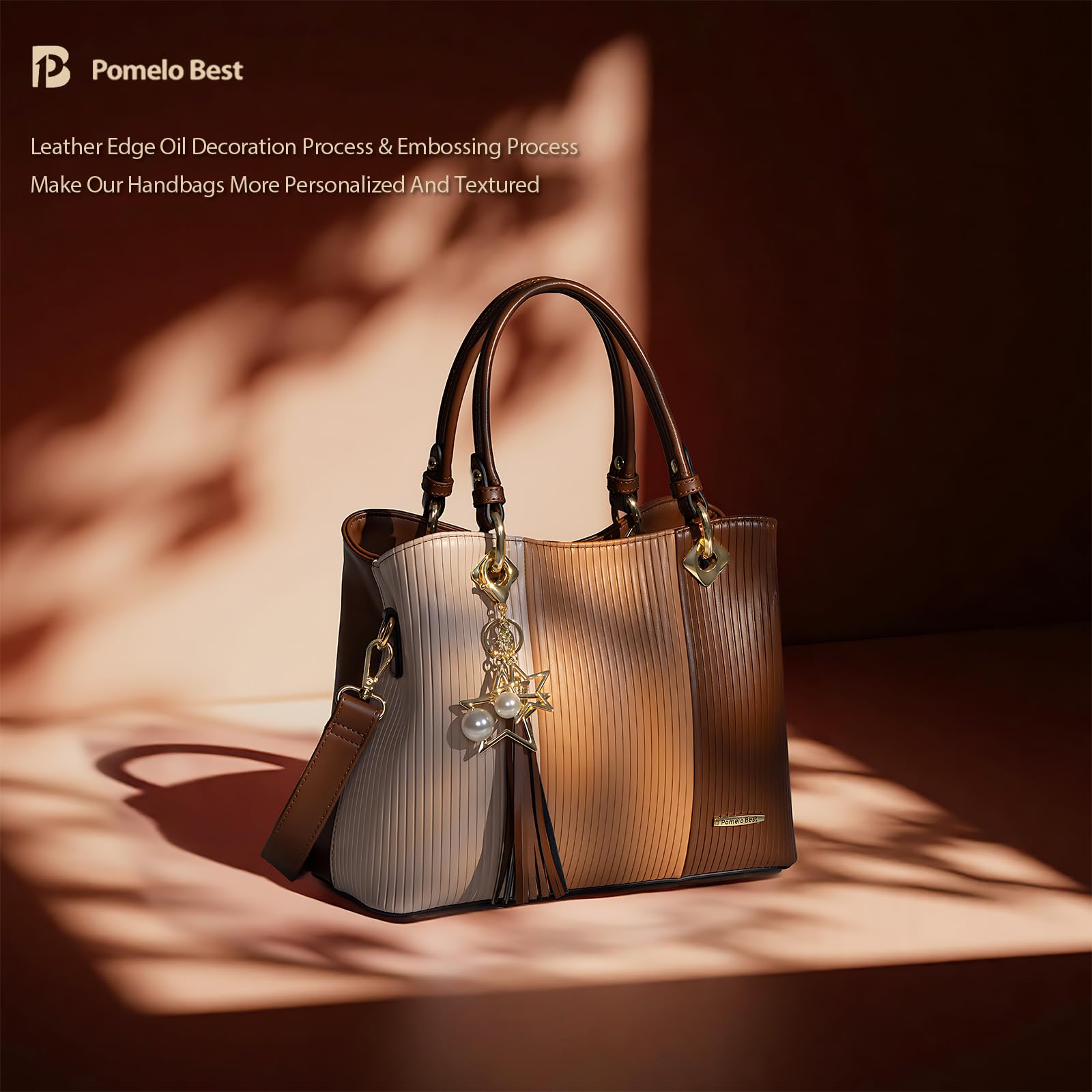 Pomelo Best Women’s Color Block Satchel Handbag – PU Leather Top Handle Tote with Multiple Pockets & Crossbody Strap (Brown Combination)