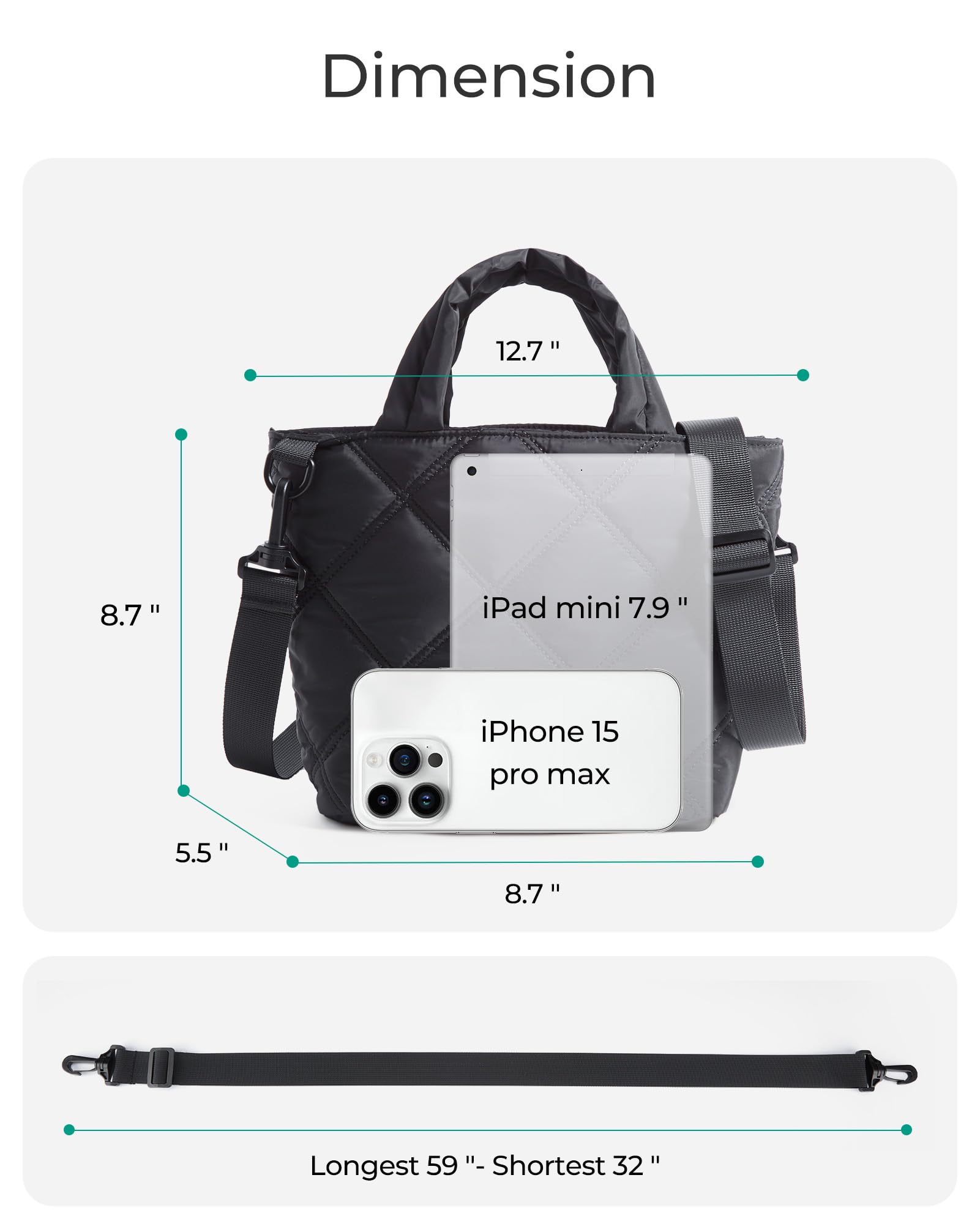 BAGSMART Mini Puffy Crossbody Bag for Women – Lightweight Small Travel Purse with Card Slots & Pockets (Black)