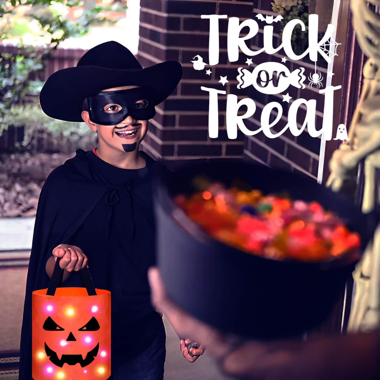 Light Up Halloween Trick-or-Treat Bag – LED Ghost Candy Bucket (Reusable, Orange, 2025 Edition)