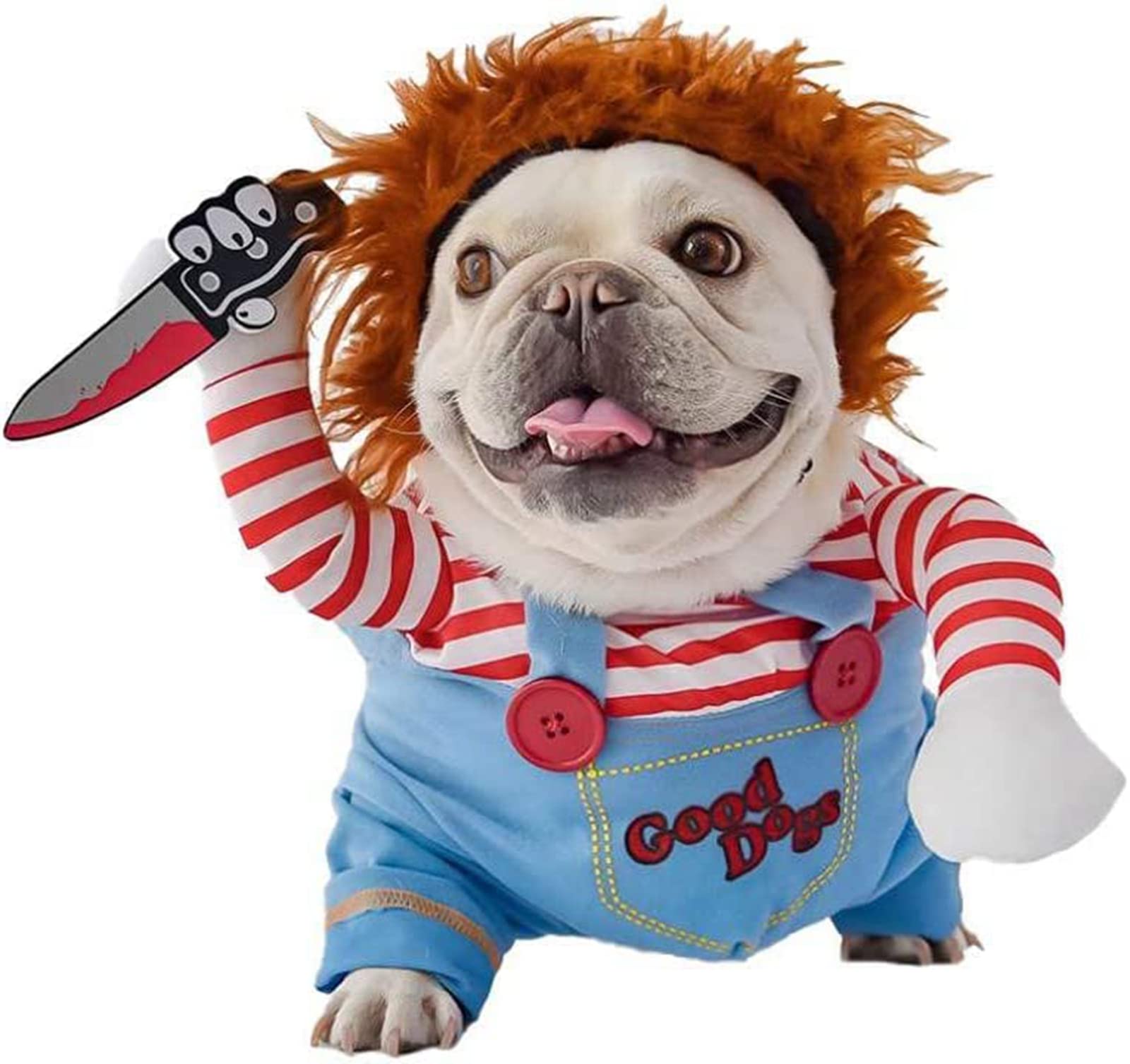Funny Killer Dog Costume – Multicolor Halloween Pet Outfit with Knife Accessory for Cats & Small Dogs