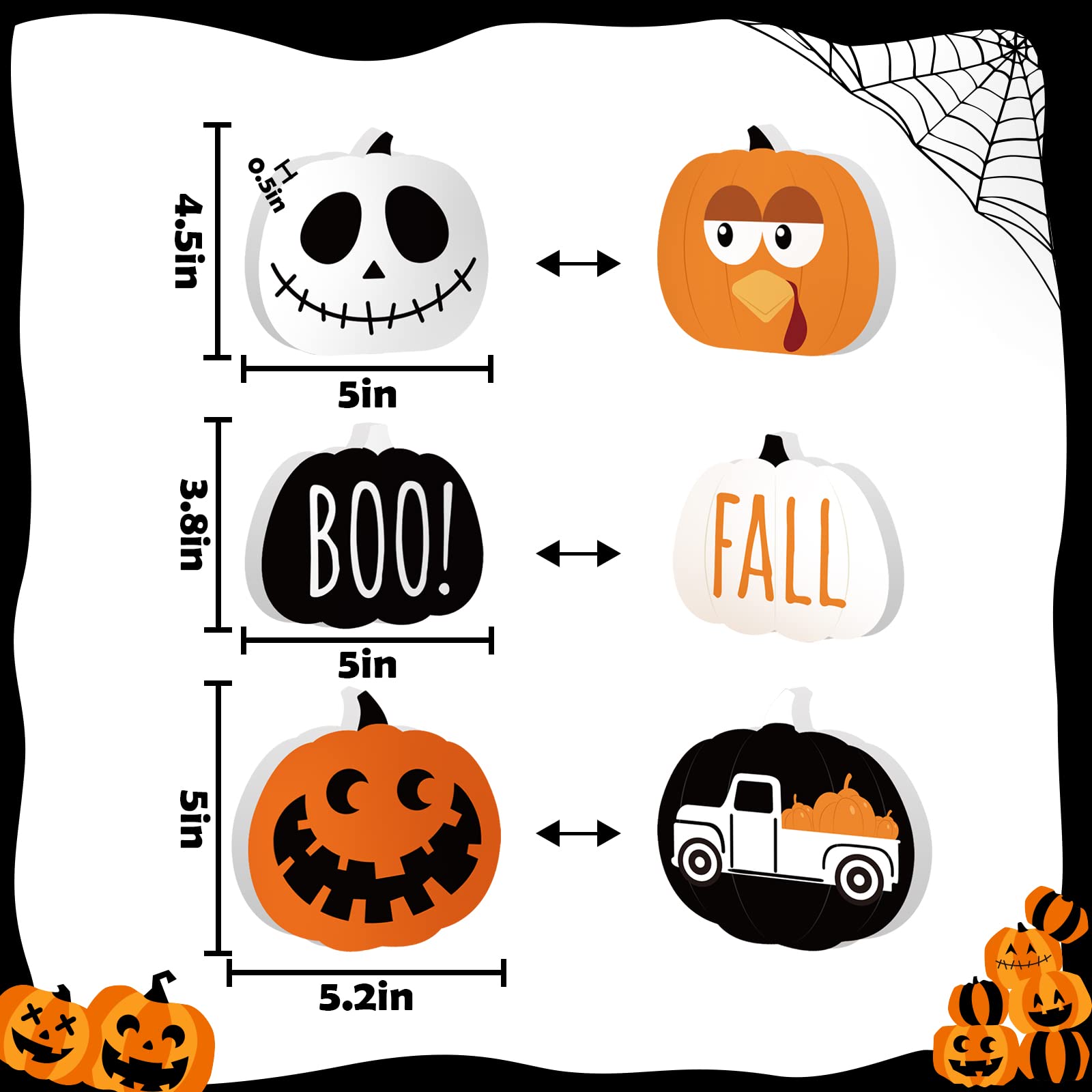 Reversible Halloween & Fall Wooden Table Decor – 3 Double-Sided Pumpkin Signs for Home & Office