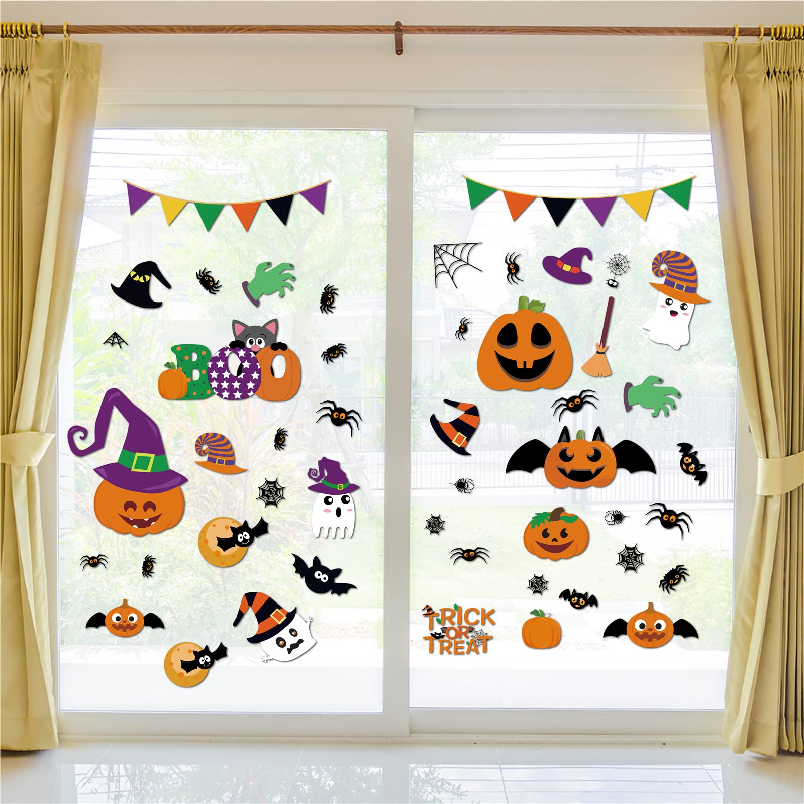 Purple Halloween Window Clings – 232PCS Gel Stickers with Ghosts, Pumpkins & Skulls