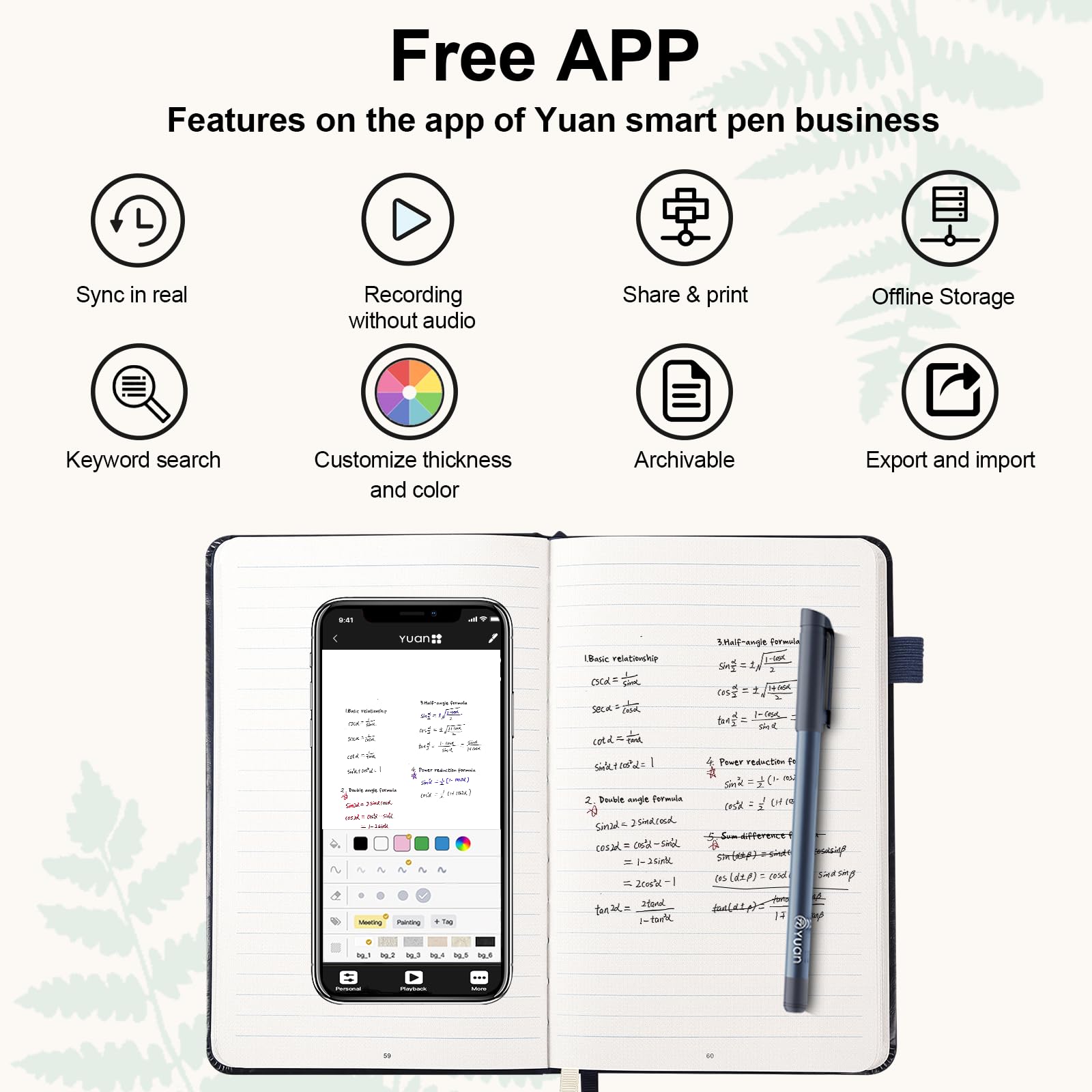 YUAN Smart Pen & Digital Notebook Set with Real-Time App Sync, Offline Storage & Navy PU Leather Cover