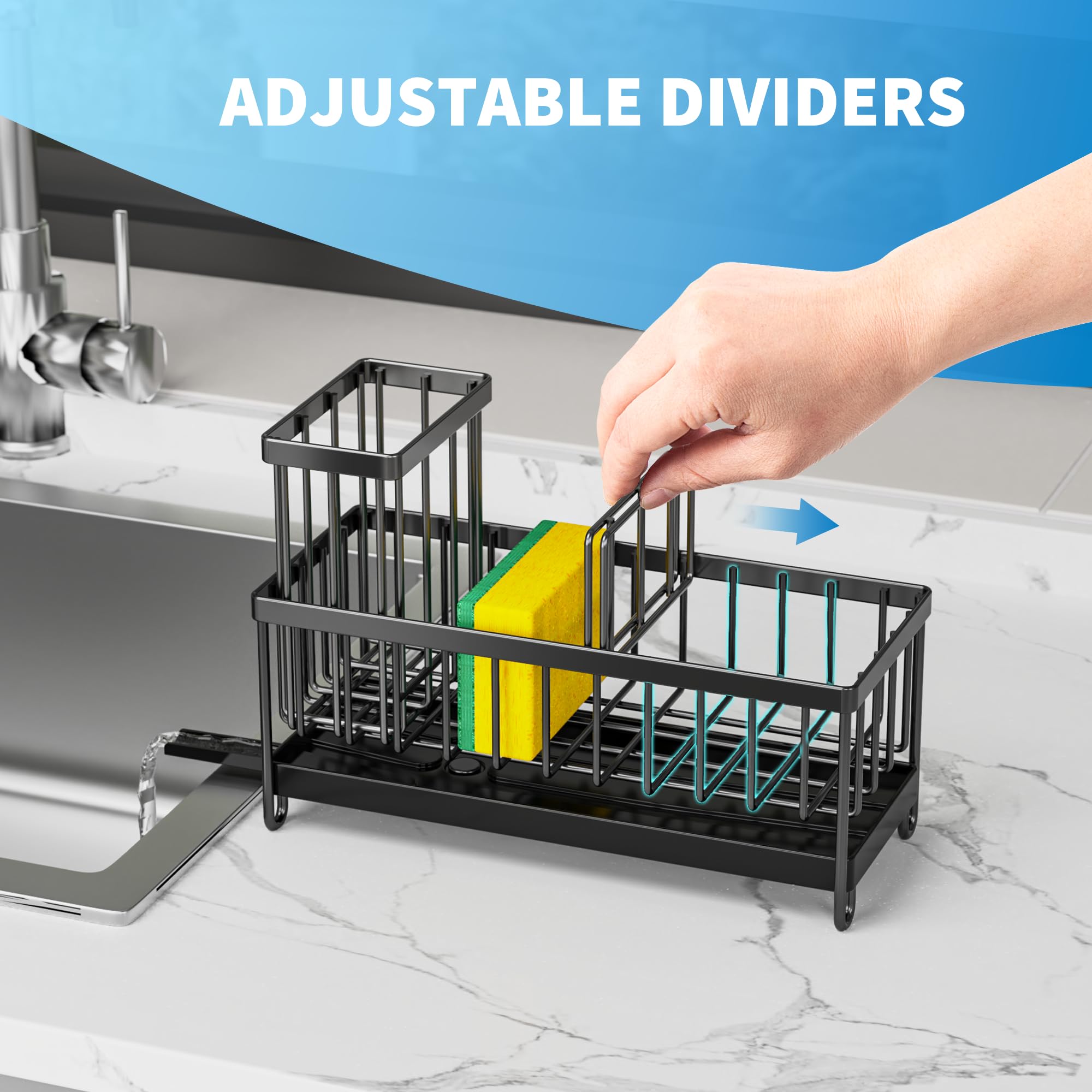 Stainless Steel Kitchen Sink Caddy with Rotatable Spout – Compact Sponge & Brush Organizer