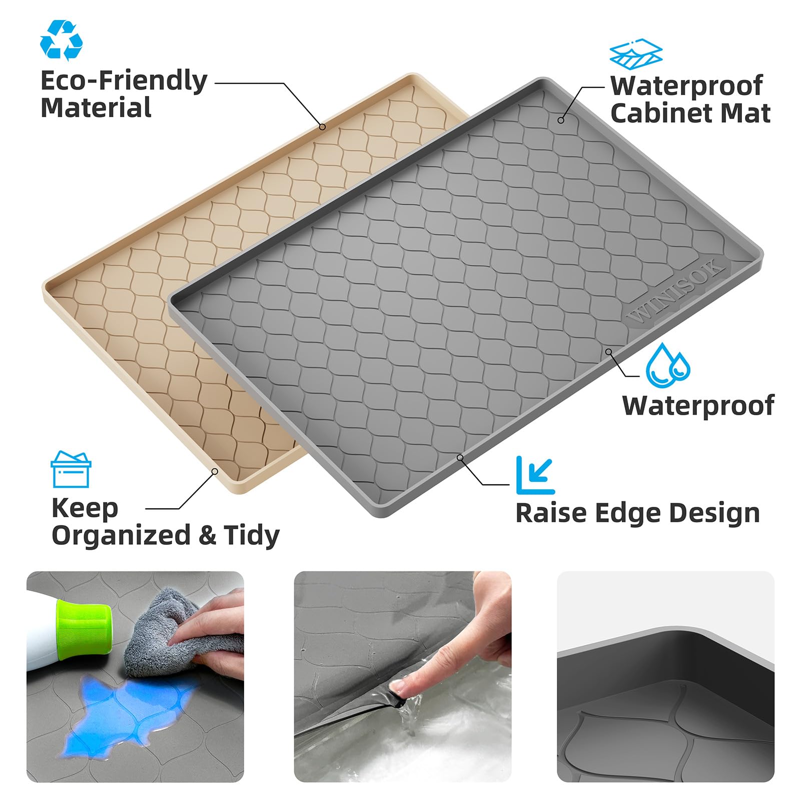 Under Sink Cabinet Protection Mat – Waterproof Leak & Spill Guard (Dark Gray)