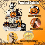 Halloween Tiered Tray Decor Set – 17-Piece Wooden Sign Kit with Warm Lights, Ghosts, Pumpkins & Cats