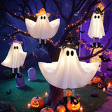 Halloween Hanging Ghost Decorations – 4 Pack Cute Witch Hat Ghost Lights with 3 Flash Modes & Bendable Arms for Indoor & Outdoor Décor