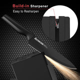 21-Piece Black Knife Block Set with Built-In Sharpener – German Steel, Non-Stick & Rust-Resistant