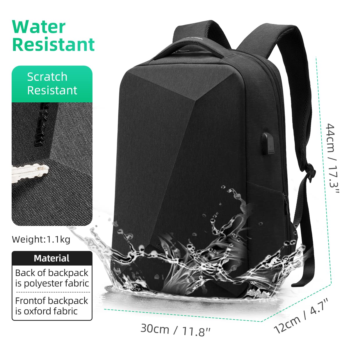 MARK RYDEN Anti-Theft Laptop Backpack with TSA-Approved Lock – Waterproof USB Travel Backpack for 15.6” Notebooks (Black)