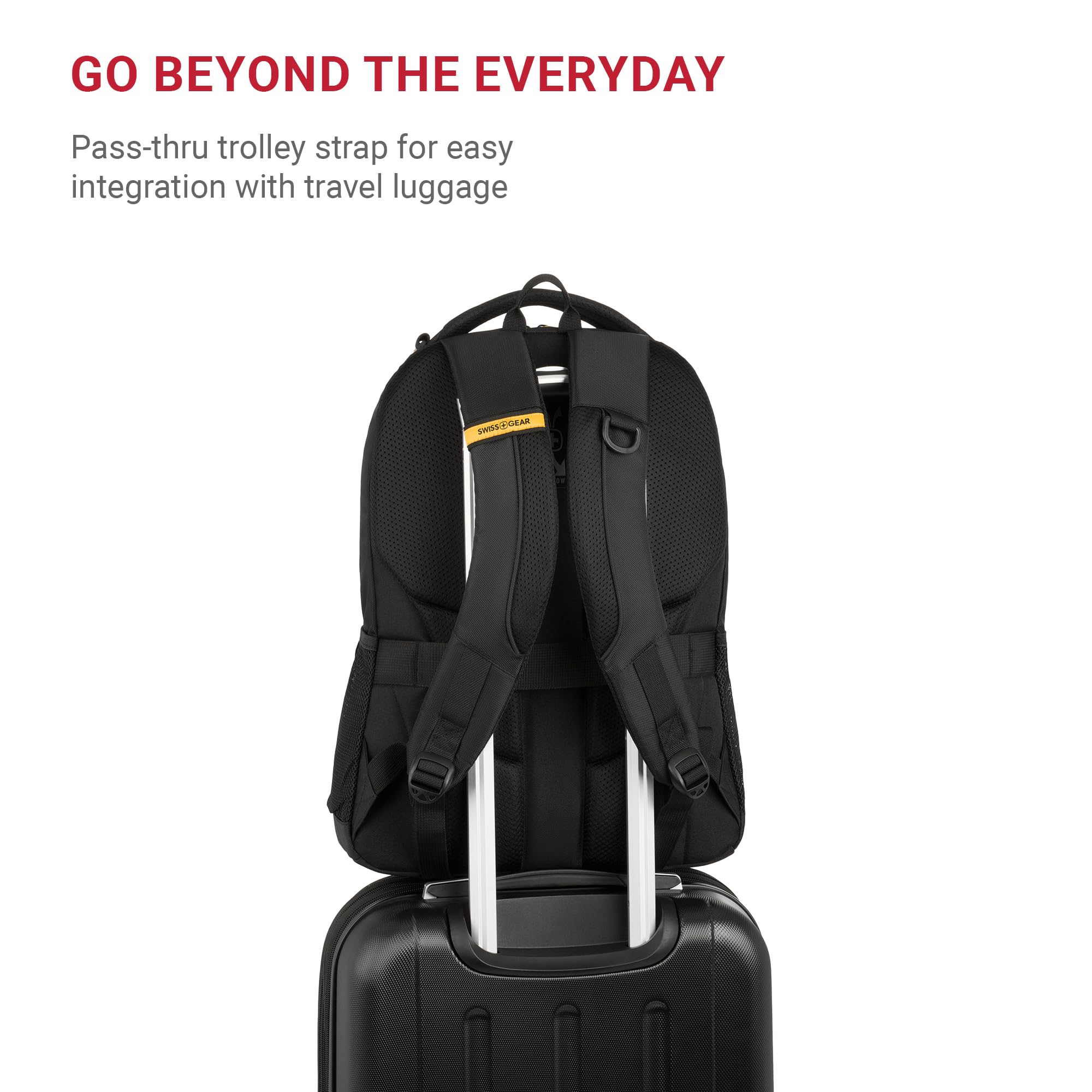 SwissGear Cecil 5505 Laptop Backpack – Lightweight 27.3L Daily Carry with Airflow Comfort, Black Gold