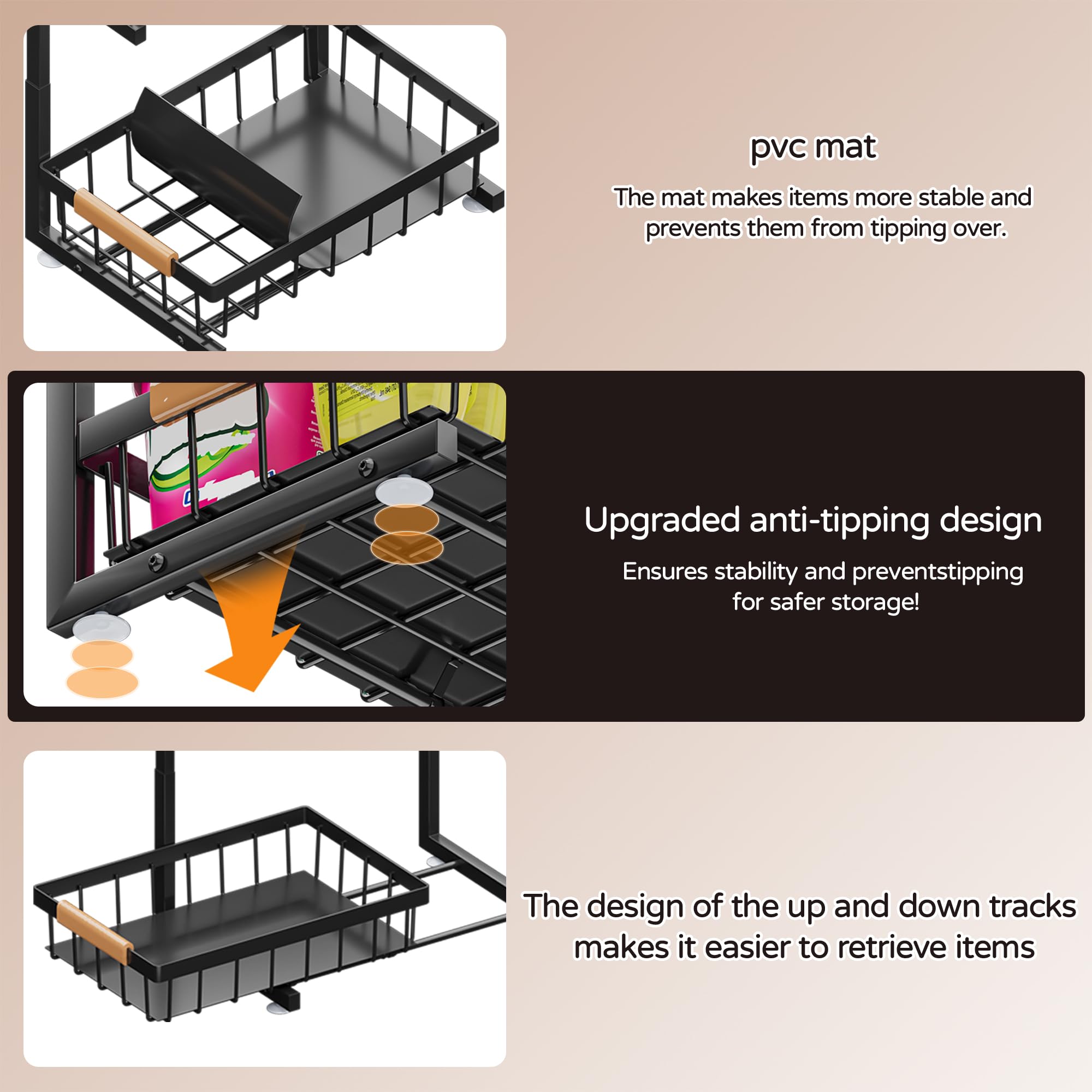 ADBIU Black Adjustable Under Sink Organizer – 2-Tier Pull-Out Cabinet Storage with Expandable Height (2 Pack)