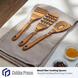 3-Piece Pinewood Fiber Wooden Spoon Set – Heat Resistant, Non-Stick Safe (Natural & Slate)