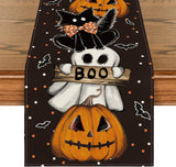 Black Halloween Table Runner – 13x72" Durable Polyester Runner with Spooky Print for Dining & Parties