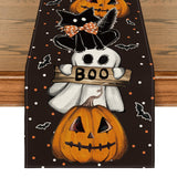 Black Halloween Table Runner – 13x72" Durable Polyester Runner with Spooky Print for Dining & Parties