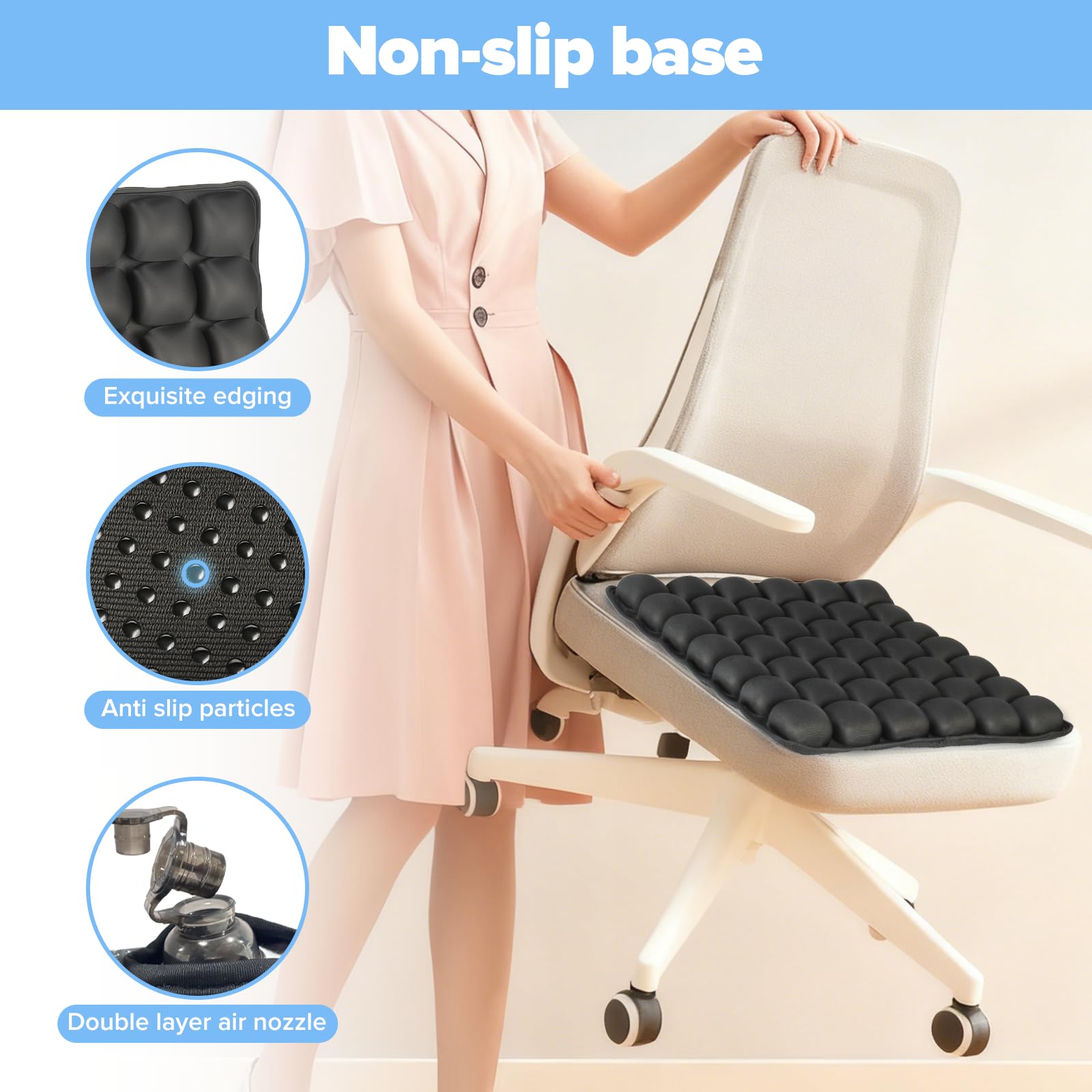 Inflatable Ergonomic Travel Seat Cushion with Airbag Support – Portable Orthopedic Air Cushion for Airplane, Car, Office & Wheelchair (Black)