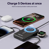 Magnetic Portable Power Bank 10,000mAh – Wireless Fast Charger with Built-In Cables & Kickstand (Black)