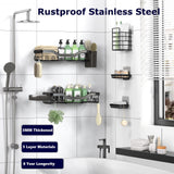 NESOMI Adhesive Shower Caddy Organizer 7-Pack – Rustproof Stainless Steel Bathroom Shelves with Hooks, No-Drill Storage Set