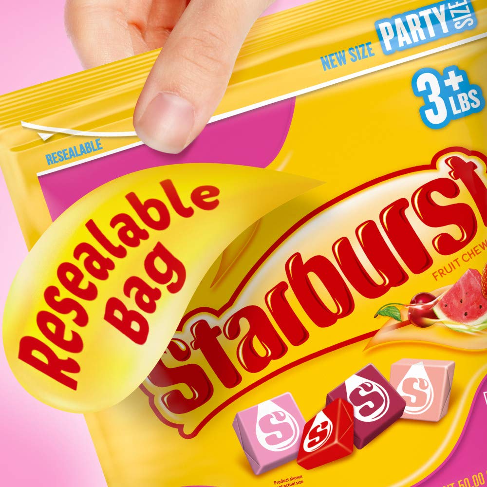 STARBURST FaveREDS Fruit Chews – 50 oz Resealable Party Bag (Strawberry, Fruit Punch, Watermelon & Cherry)