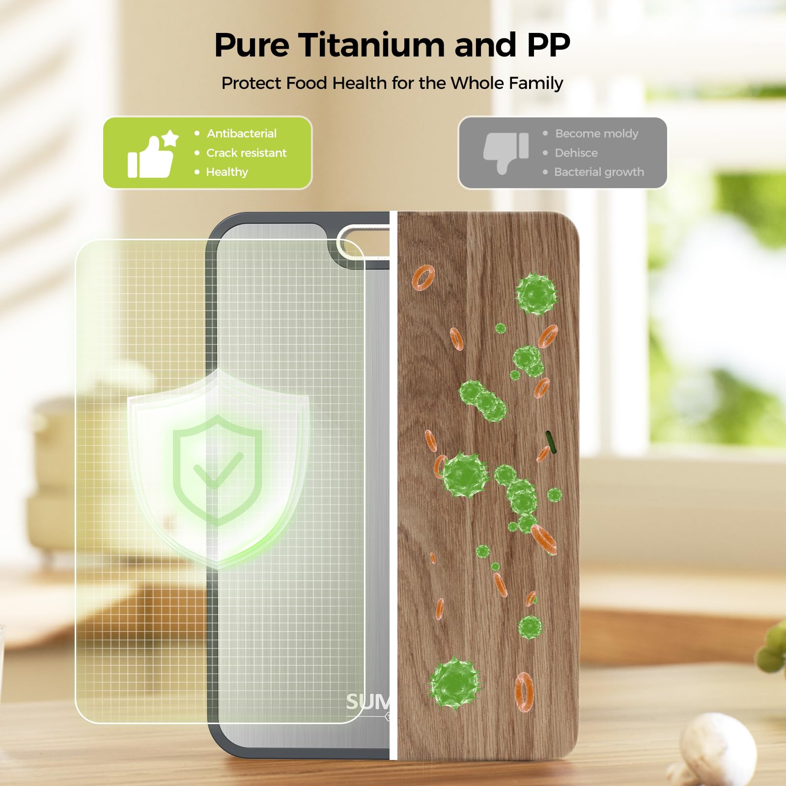 Double-Sided Pure Titanium Cutting Board with Juice Groove & Garlic Grinder – 16×11 in
