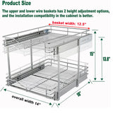DINDON Compact 2-Tier Chrome Pull-Out Cabinet Organizer – Dual Slide-Out Wire Baskets for Kitchen, Pantry & Bathroom Cabinets