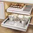 Expandable Pull-Out Cabinet Organizer with Handle – Adjustable Width & Depth, 3-Rail Slide-Out Shelf (White, 2-Pack)